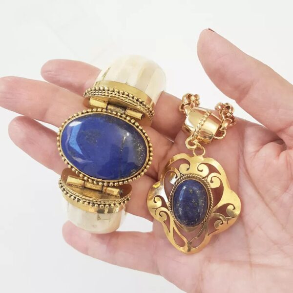 Conjunto Pedra Estrela Azul Pulseira Tibetana Osso + Colar Elo Português-106