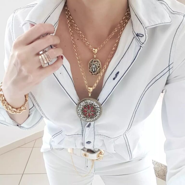 8950 Conjunto 2 Colares Tibetanos Caquinho Branco e Vermelho Elo Português-130