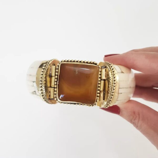 8953g Pulseira Tibetana Osso Importada Grossa Pedra Mineral Ágata Mel