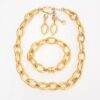 Conjunto Combinado Colar + Pulseira + Brinco Elo Grande Formato Folha Banho