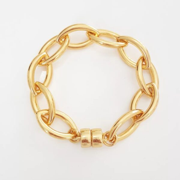 Conjunto Combinado Colar + Pulseira + Brinco Elo Grande Formato Folha Banho