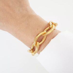Pulseira Elo Grande Formato Folha Banho Ouro Corrente Aço Fecho Ímã