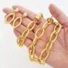 Conjunto Combinado Colar + Pulseira + Brinco Elo Grande Formato Folha Banho