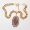 Colar Pedra Mineral Ágata Nude Oval Elo Português-106 Banho Ouro