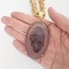Colar Pedra Mineral Ágata Nude Oval Elo Português-106 Banho Ouro