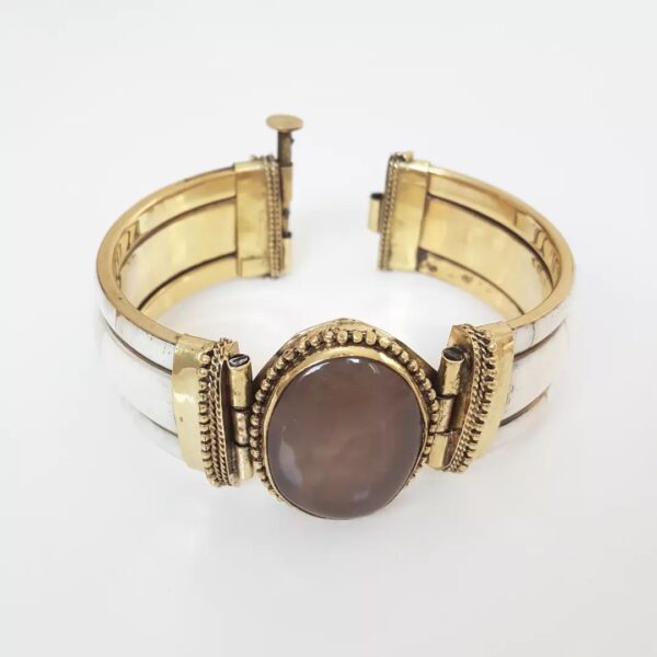 Conjunto Ágata Nude Pulseira Tibetana Osso + Colar Elo Português-106