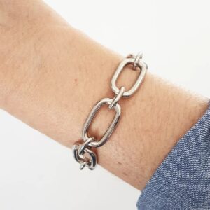 Pulseira Elo Alternado-150 Banho Prateado 1 Volta Corrente Aço