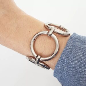 Pulseira Elo Redondo Gigante Conectado Banho Prateado Corrente Aço