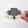 Pulseira Tibetana Fina Osso Pedra Mineral Ágata Escura Banho Prateado
