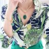 Conjunto Combinado Pulseira + Colar Pedra Ágata Verde Elo Oval-426 Banho Ouro