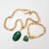 Conjunto Combinado Pulseira + Colar Pedra Ágata Verde Elo Oval-426 Banho Ouro