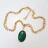 Conjunto Combinado Pulseira + Colar Pedra Ágata Verde Elo Oval-426 Banho Ouro