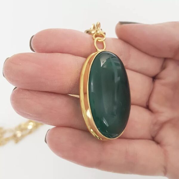Conjunto Combinado Pulseira + Colar Pedra Ágata Verde Elo Oval-426 Banho Ouro