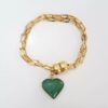 Conjunto Combinado Pulseira + Colar Pedra Ágata Verde Elo Oval-426 Banho Ouro