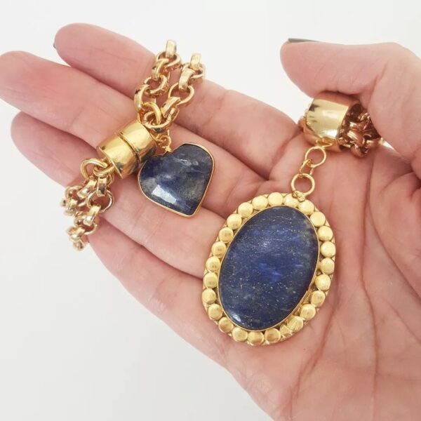 8966b Conjunto Combinado Pulseira + Colar Pedra Sodalita Azul Elo Português-106