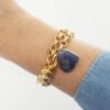 Pulseira Pedra Mineral Sodalita Azul 2 Voltas Elo Português-106 Banho Ouro