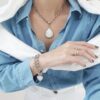 Pulseira Pedra Mineral Quartzo Branco Banho Prateado Elo Português-106