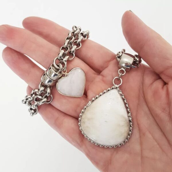 8967b Conjunto Combinado Pulseira + Colar Pedra Branca Banho Prateado