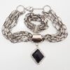 Conjunto Colar Ágata Preta + Pulseira 5 Voltas Banho Prateado Elo Retangular-24