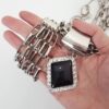 Conjunto Colar Ágata Preta + Pulseira 5 Voltas Banho Prateado Elo Retangular-24
