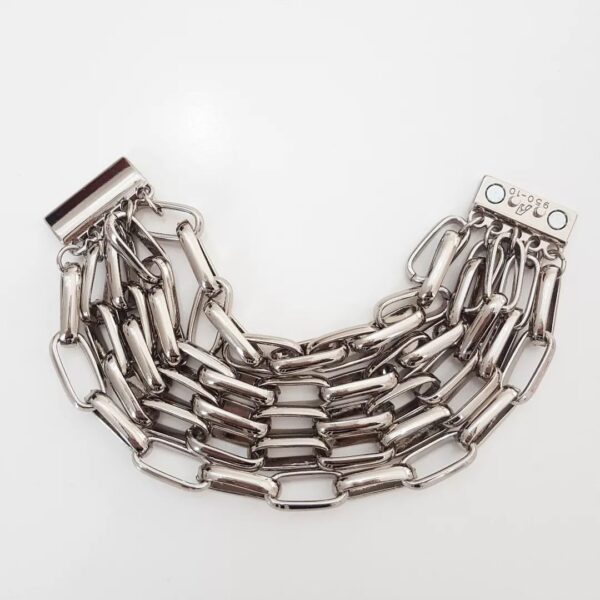 Conjunto Colar Ágata Preta + Pulseira 5 Voltas Banho Prateado Elo Retangular-24