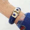 Pulseira Tibetana Rígidas Fechada Azul Detalhe Prateado
