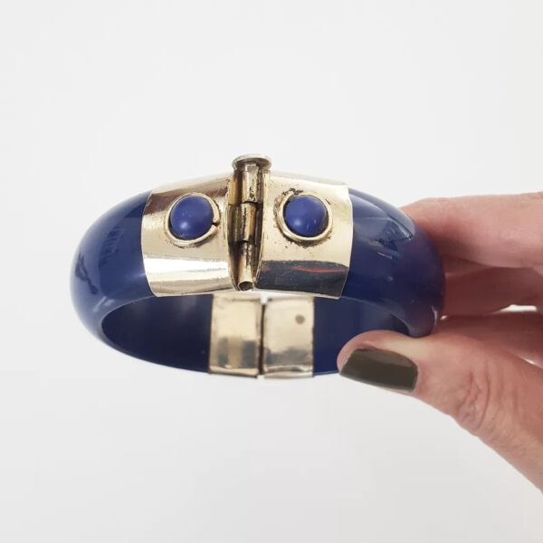 Pulseira Tibetana Rígidas Fechada Azul Detalhe Prateado