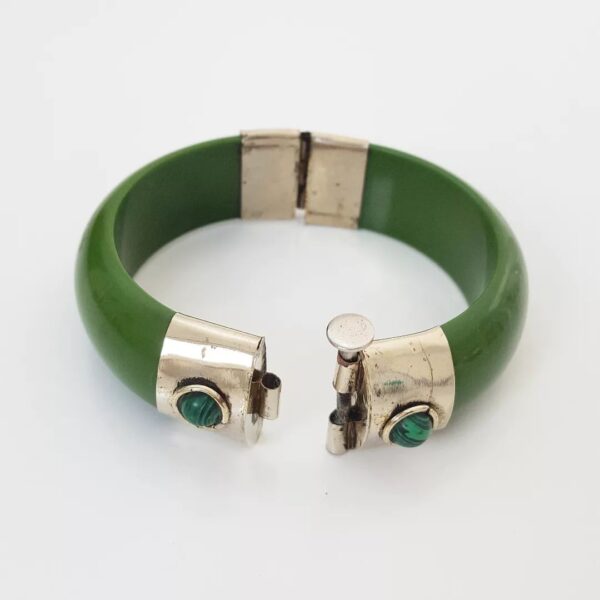 Conjunto Tibetano Prateado Pulseira + Colar Caquinho Cerâmica Verde