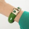 Conjunto Tibetano Prateado Pulseira + Colar Caquinho Cerâmica Verde