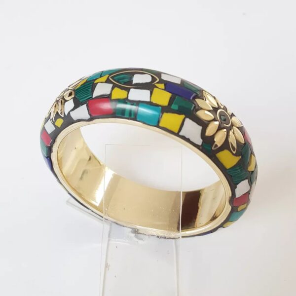 Pulseira Tibetana Caquinho Cerâmica Colorida Detalhes Dourados