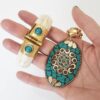 Conjunto Tibetano Dourado Pulseira Banhada + Colar Caquinho Cerâmica Verde
