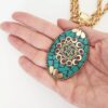 Colar Tibetano Dourado Oval Caquinho Cerâmica Verde Elo Português-106