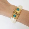 Conjunto Tibetano Dourado Pulseira Banhada + Colar Caquinho Cerâmica Verde