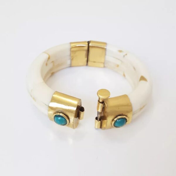 Conjunto Tibetano Dourado Pulseira Banhada + Colar Caquinho Cerâmica Verde