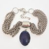 Colar Pedra Mineral Ágata Oval Azul 4 Voltas Elo Grumet-98 Banho Prateado