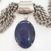 Colar Pedra Mineral Ágata Oval Azul 4 Voltas Elo Grumet-98 Banho Prateado