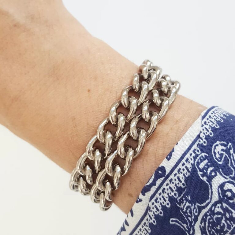 Pulseira 2 Voltas Elo Grumet-98 Banho Prateado Corrente Fecho Ímã
