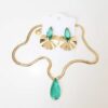 8980c Conjunto Combinado Pedra Verde Esmeralda Banho Ouro 2 Colares + Brinco