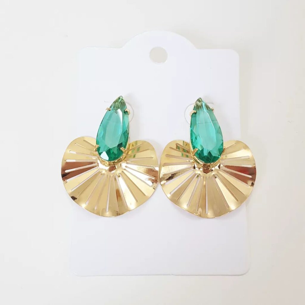 Brincos Gota Verde Esmeralda com Banho Ouro 18k