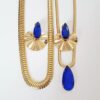 Conjunto Combinado Pedra Azul Safira Banho Ouro 2 Colares + Brincos