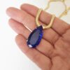 Colar Pingente Gota Lapidada Azul Sarifa Banho Ouro Elo Serpente Fino
