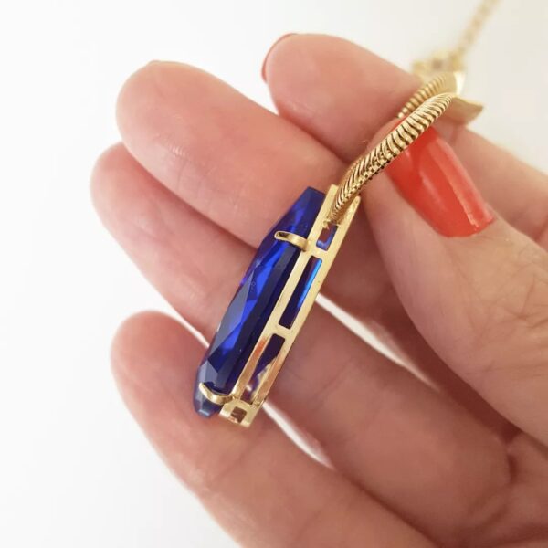 Conjunto Combinado Pedra Azul Safira Banho Ouro 2 Colares + Brincos