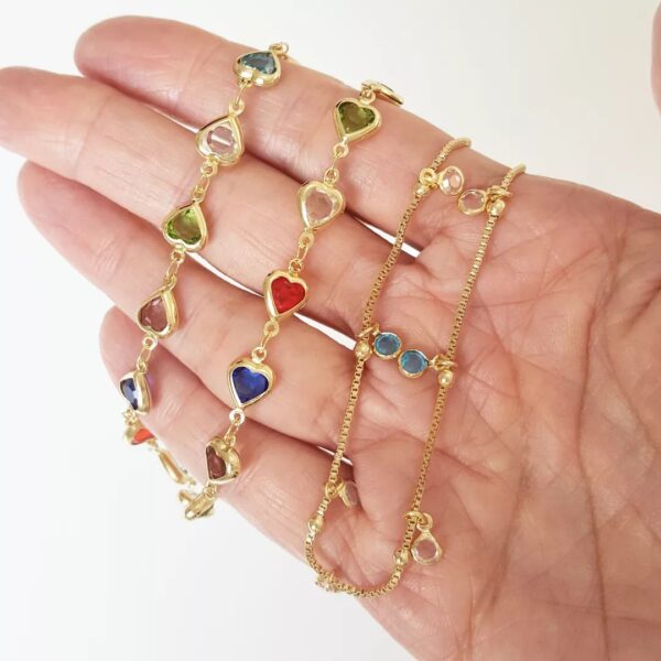 Conjunto Sobreposição Combinada 2 Colares Pedras Coloridas Banho Ouro