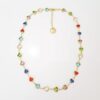 Colar Choker Elo Corações Pedrinhas Coloridas Banho Ouro