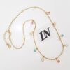 Colar Choker Elo Veneziana Pingentes Pontos de Luz Coloridos Banho Ouro