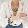 Conjunto Tibetano 3 Pulseiras + Colar Tibetano Caquinho Cerâmica Colorida