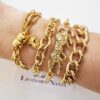 Conjunto 4 Pulseiras Femininas Banho Ouro Corrente Aço Onça