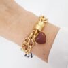Pulseira Pedra Mineral Jaspe Avermelhada Coração Banho Ouro