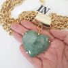 Colar Pedra Mineral Quartzo Verde Coração Banho Ouro Elo Cadeado