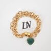 Pulseira Pedra Mineral Quartzo Verde Coração Banho Ouro Elo Cadeado